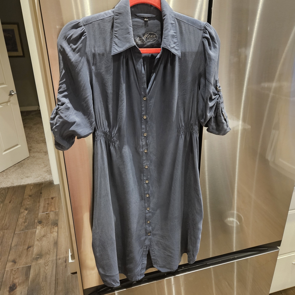 Mexx Blue Silk Button Up Dress with Pockets